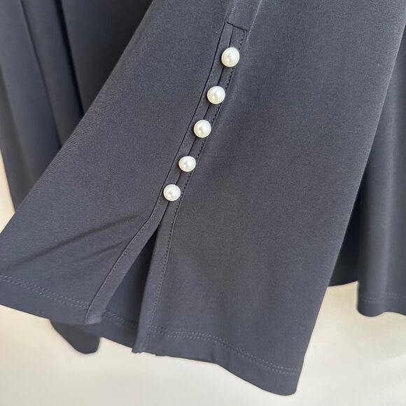 Calvin Klein Square Neck Split Sleeve Pearl Accent Dressy Blouse Top Black 2X - Picture 5 of 10